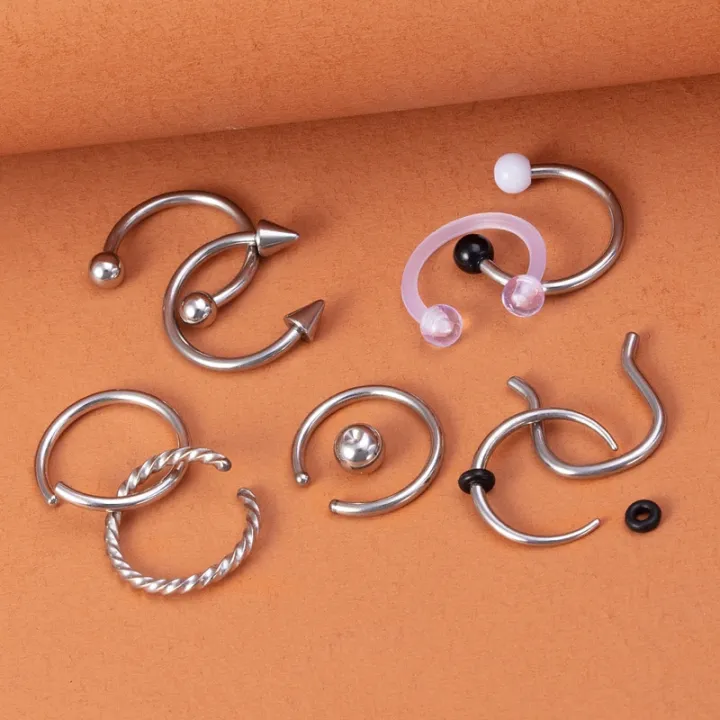 9pcs%20Hoop%20Nose%20Ring%20Septum%20Piercing%20Set%20Silver%20Color%20Surgical%20Steel%20Cartilage%20Earring%20Tragus%20Helix%20Circular%20BCR%20Ear%20Body%20Jewelry%20-%20Image%204