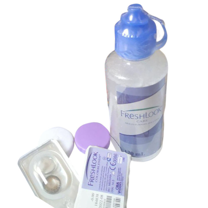 Contact lense FreshLook Brown color with solution water and kit box