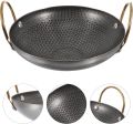 Honeycomb Non-Stick Stainless Steel Wok Pan | Tri-Ply Kadai with Golden Brass Handles | Induction & Gas Cooktop Compatible | Easy Clean Fry Pan.