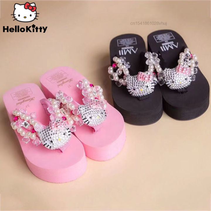 Sanrio Hello Kitty Soft Flip Flop Sandals Y2k Beach Slides Shoes Women Kawaii Casual Wedge High Heels Platform Slippers Ladies Daraz .bd