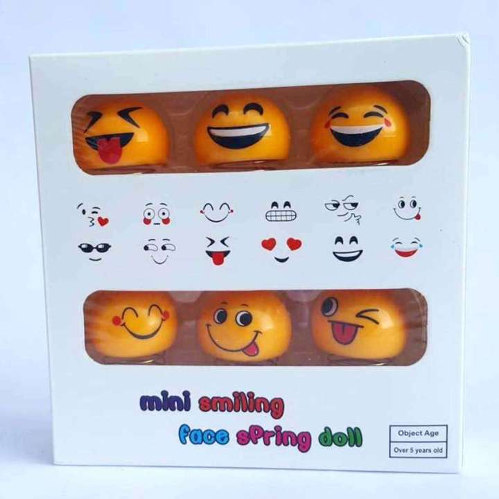 4 pis Emoji Smiley Face Spring Doll, Cute Emoji Bobble Head Dolls Car/table Ornaments Bounce Toys, Spring for Children Shaking Head Expression Pack Toys Mix design - Yellow