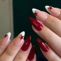 French Nails Red Five-pointed Star False Nails Full Cover Press on Nail Tips y2k Nail Art Almond Artificial Nail Patches.