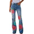 【Alien Alien】 2023 Retro Flared Jeans Ladie Floral Printed Baggy Jeans Streetwear Pantalones Slim-Fit Bell Bottoms Denim Pants джинсы женский. 