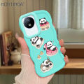 Hontinga for Vivo Y02 Y02A Y02T Back Cover Cute Panda Pattern Luxury Phone Cover Soft Silicone Macaron Wave Mobile Case.