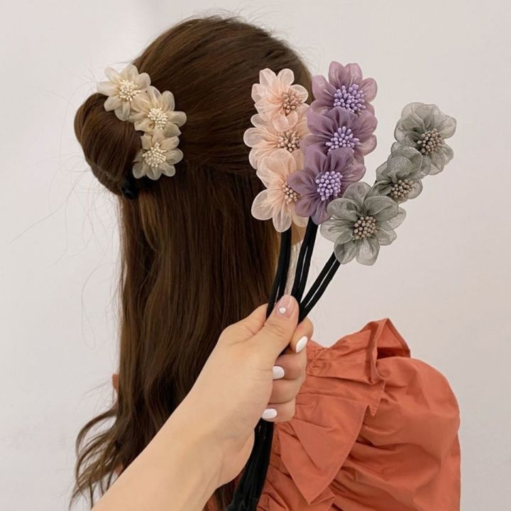 1 pcs messy hair bun flower design