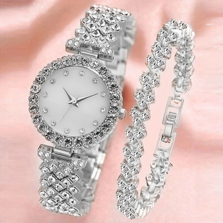 LooKeo%20Mall%202pcs%20Women's%20Diamond%20Quartz%20Watch%20Diamond%20Luxury%20Bracelet%20Little%20Fresh%20Leisure%20Watches%20for%20Girl%20-%20Image%204