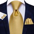 Hi-Tie Luxury Yellow Gold Plaid Paisley Silk Wedding Necktie For Men Fashion Mens Tie Gravatas Gift Business Party Dropshipping.