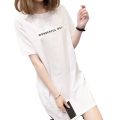 2023 Mid-Length T T-shirt Women's Short Sleeve Loose Summer Letters Slit Overknee round Neck T Women's T-shirt.