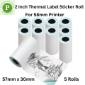 Waterproof Label Stickers 5 Rolls 57mm x 30mm Sticker Paper Rolls for 58mm Thermal Printer, POS Printer, Receipt Printer, Mini Thermal Printer, Pocket Printer. 