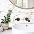 10pcs Gold amp;White Marble Tile Sticker Kitchen Backsplash Oil proof Bathroom Waterproof Wall Decals Peel amp; Stick Art Wallpaper. 