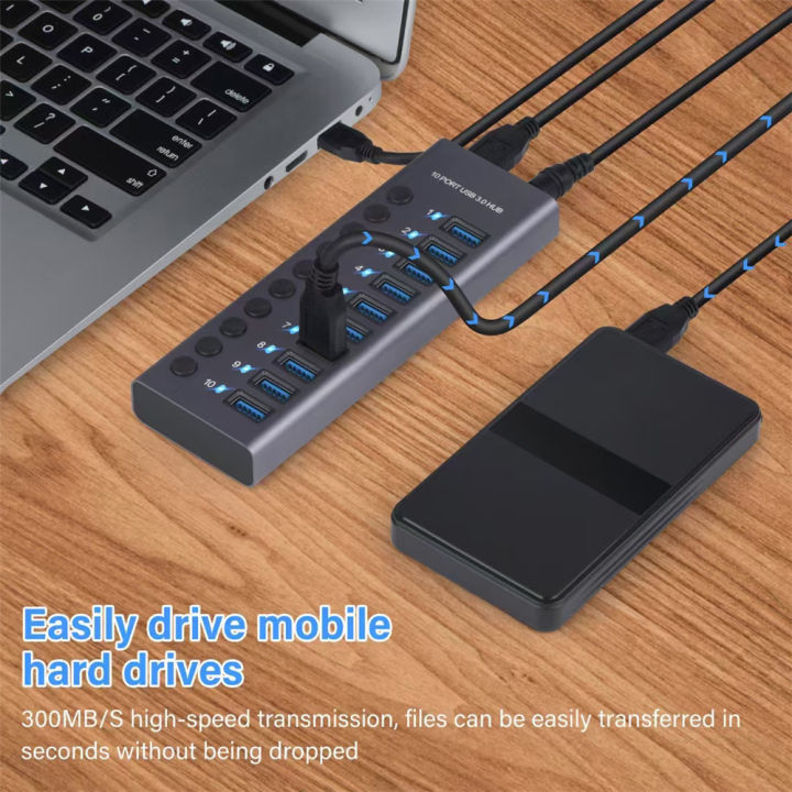 MZX%2010/7/4%20Port%20Aluminum%20USB%203.0%20Hub%20A%203%200%20Multi%20Splitter%20Concentrator%20Multiple%20Extension%20Hub%20Switch%20Power%20Adapter%20for%20PC%20Laptop%20-%20Image%203