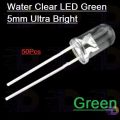 Water Clear LED Green 5mm Ultra Bright-50Pcs. 