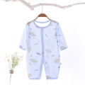 Baby ultra-thin breathable summer long-sleeved printed jumpsuit combed cotton bamboo fiber baby sweatshirt air-conditioned clothing. 