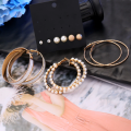 Trendy Korean Earrings 6 Pairs = 12 Pcs Pearl Stud Big Hoop Earrings Set for Girls Simple Stylish - Earrings Set for Women New Collection - Ear Ring for Girls Simple Stylish. 