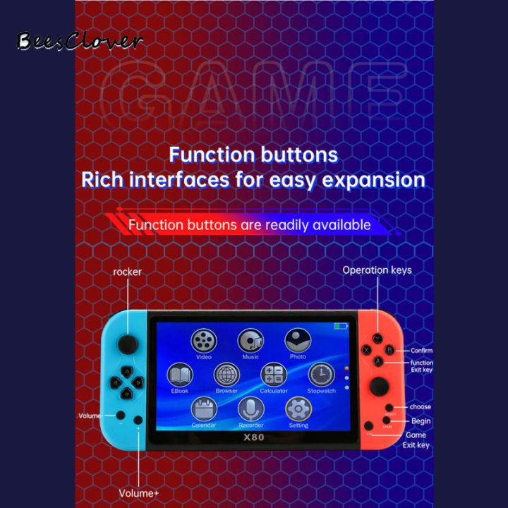 BeesClover X80 Handheld Game Console 7-inch High Definition IPS Screen 3000mAh Lithium Battery Powered Compatible For PS1 Emulator Player Retro Portable Game Console