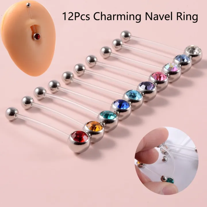 12Pcs%20Acrylic%20Flat%20CZ%20Gem%20Bioplast%20Flexible%20Pregnancy%20Navel%20Belly%20Button%20Rings%20Piercing%20Charming%20Navel%20Bar%20Body%20Jewelry%2014g%20-%20Image%203
