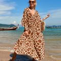 Verano 2021 Mujer Oversized Bohemian Leopard Sarong Printed Long Maxi Dress Pareos Tunic for Beach Robe de Plage Kaftan Playa. 