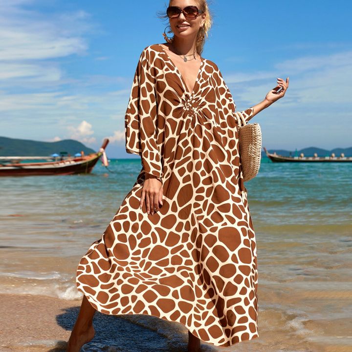 Verano 2021 Mujer Oversized Bohemian Leopard Sarong Printed Long Maxi Dress Pareos Tunic for Beach Robe de Plage Kaftan Playa