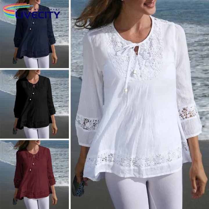 Women%20T-shirt%20Lace-Up%20Plus%20Size%20Casual%20Lady%20Spring%20Blouse%20-%20Image%206