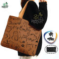 Trendy Top Handle Cute cat Design White Color Tote Canvas Bag Shopping Bag / College / University Bag, Tote Bag, Canvas Bag with Zipper and Free Pouch, pencil bag, cosmetic bag.