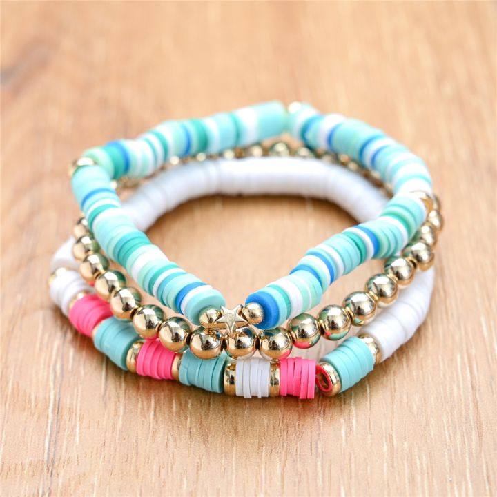 Polymer Clay Beads Charm Woven Bracelets For Women DIY Jewelry Elastic Rope Boho 3 Layers Bracelets Bangles Pulseras Mujer