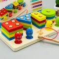 Fishing Game Geometry and Color Learning Five Sets of Columns Wooden Toys for Children Building Toy Baby Education Puzzle Board. 