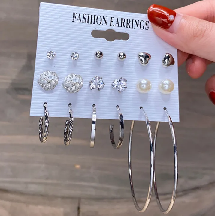 Trendy%2012%20Pairs%20=%2024%20Pcs%20Crystal%20Stud%20Earrings%20for%20Women%20New%20Collection%20-%20Square%20Ball%20Heart%20Small%20Earrings%20for%20Girls%20Simple%20Stylish%20-%20Earring%20for%20Women%20-%20Kaner%20Dul%20-%20Image%203