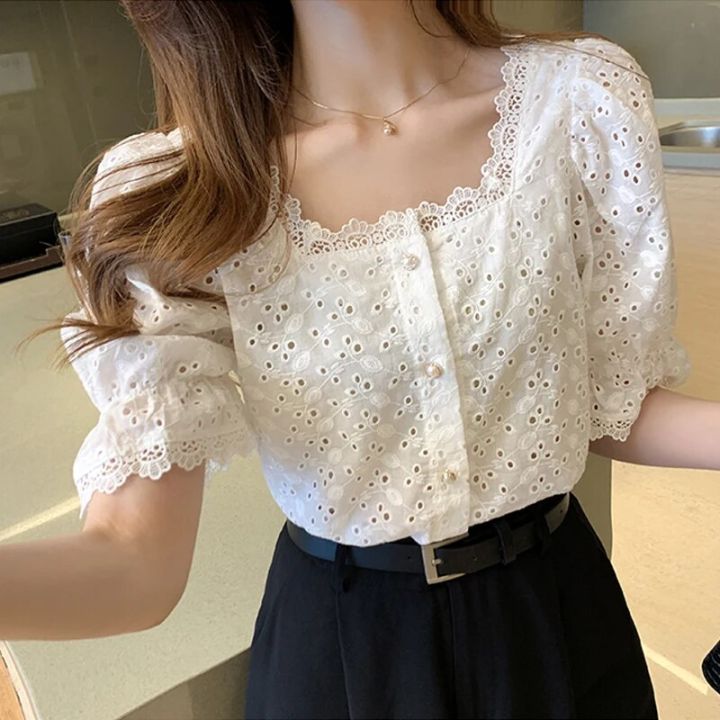Fashion%20Summer%20Short%20Sleeve%20Shirts%20Woman%20White%20Blouse%20Women%202023%20Elegant%20Square%20Collar%20Hollow%20Out%20Korean%20Lace%20Shirt%20Blusas%2013934%20-%20Image%205
