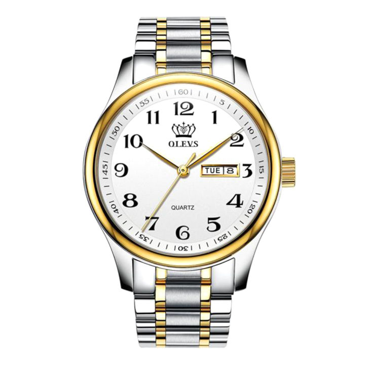 OLEVS 5567 Silver And Golden Two-tone Stainless Steel Analog Watch For Men - Golden & Silver