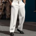 Men's Stand Pocket Elegant Wide Leg Pants Solid White Formal Party Trousers Plus Size 3xl Mens Fashion Triple Buttons Suit Pants.