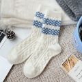 Winter Australian Velvet Socks for girls & Women Thickeneded Super Warm Blue Cartoon Bear Embroidered Bow Winter Mid-Tube Sleep Socks.