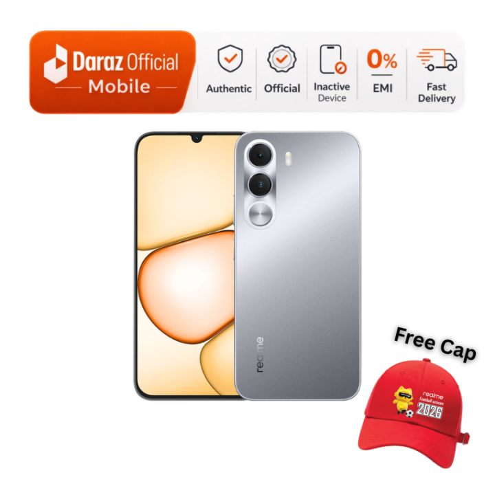 Realme C100i 4/128GB Smartphone – 7000mAh Battery, HD+ Display – Official Warranty + Free World Cup Cap