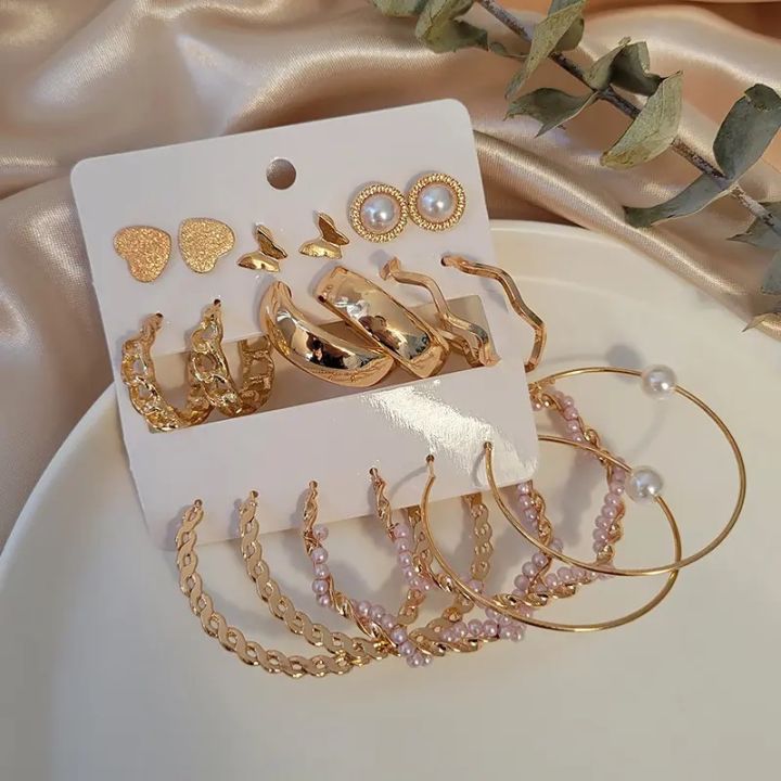 Stud%20earrings%20/%20Fashionable%20New%20Trendy%209%20Pairs%20=%2018%20Pcs%20Mixed%20Designs%20Big%20Hoop%20Pearl%20Dainty%20Stud%20Earring%20for%20Women%20and%20Girls%20-%20Image%205