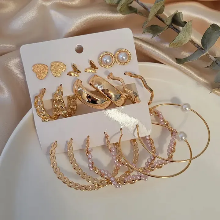 Stud%20earrings%20/%20Fashionable%20New%20Trendy%209%20Pairs%20=%2018%20Pcs%20Mixed%20Designs%20Big%20Hoop%20Pearl%20Dainty%20Stud%20Earring%20for%20Women%20and%20Girls%20-%20Image%205