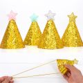 Gold Star Birthday Glitter Caps 1st Birthday Hat Newborn Baby Birthday Headband 1 2 3 Year Birthday Party Decoration.
