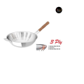 Zebra Stainless Steel 30cm Vitalux 3 PLY Wok, Wood Handle Without Lid – 176390.