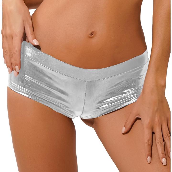 Womens Fashion Shorts Bottoms Shiny Faux Leather Low Waist Hot Shorts Pants for Clubwear Pole Dancing Raves Festivals Costumes