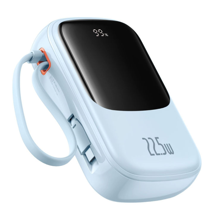 BASEUS Power Bank 22.5W 20000mAh Built-In Lightning & Type-c Cable Qpow 2 Digital Display Fast Charging Power Bank Black