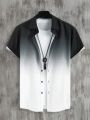 2023 Cross-border Hawaiian Men's Short Sleeve Shirt Gradient Color Pocket Single Breasted Beach Casual Shirt. 
