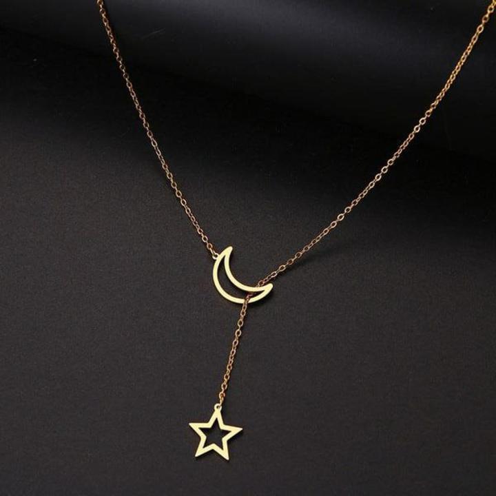 Moon star lock bone chain necklace  for fashionable women'