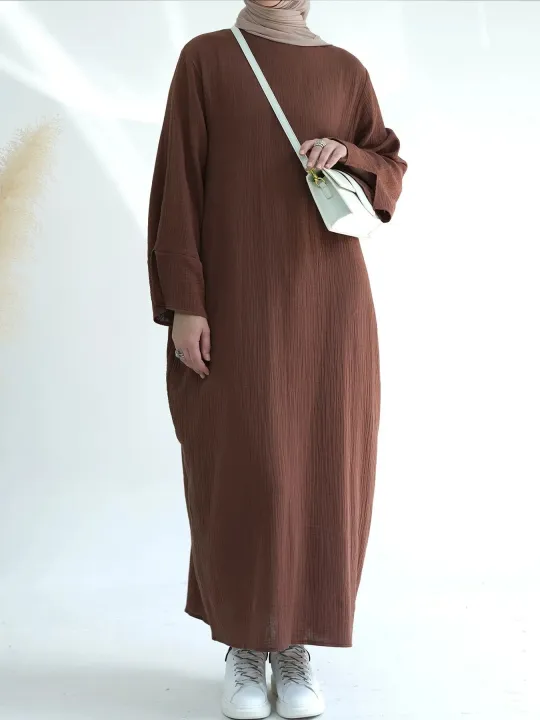 Dubai%20Causal%20Comfortable%20Abaya%20For%20Women%20100%25%20Cotton%20Saudi%20Turkish%20Clothing%20Solid%20Fashion%20Split%20Sleeve%20Muslim%20Dress%20With%20Pockets%20-%20Image%207