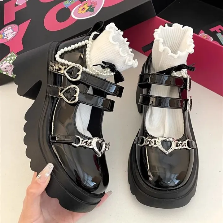 Black%20Leather%20Shoes%20Spring%20and%20Autumn%20Season%20Metal%20Chain%20Sponge%20Cake%20Sole%20Mary%20Jane%20Shoes%20Women's%20Patent%20Leather%20Gothic%20Style%20House%20Foocus%20-%20Image%202