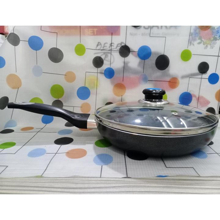 24-CM Kiam Non Stick Fry Pan With Glass Lid,Kiam Non Stick Cookware.Black And Ess Colour.