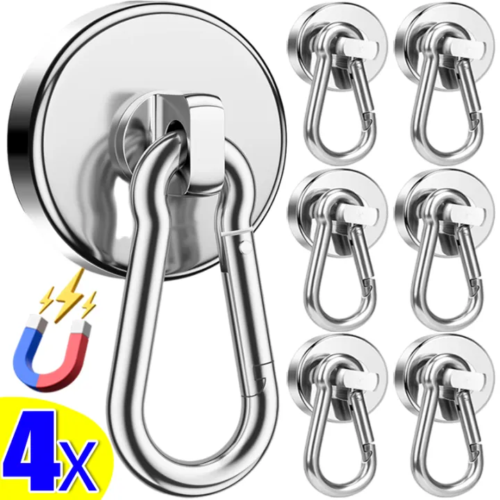 Strong Neodymium Magnetic Hooks 360°Rotating Carabiner Magnet Ring Magnetic Refrigerator Hook Home Kitchen Bathroom Suction Cup