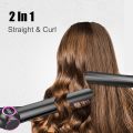 2 In 1 Hair Curler Straightener Ceramic Unique Heating Plate LCD Screen Display Flat Iron 450℉ Professional Curling Iron Wand.