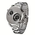 Men Double Movement Stainless Steel Luxury Wrist Watch Large Dial Men Business Watch.
