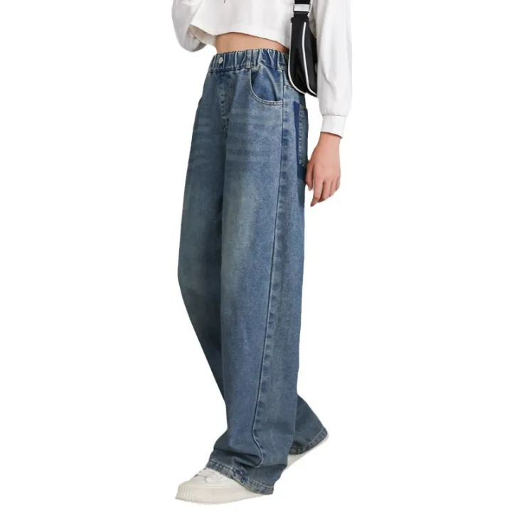 Girls%20spring%20jeans%202024%20new%20girls%20spring%20and%20autumn%20elastic%20waist%20fashion%20retro%20loose%20wide-leg%20pants%20-%20Image%205