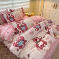 Disney Kawaii Anime Stitch Washed Cotton Four-Piece Bedding Set Mickey Mous Cute Bed Linen Three-Piece Dormitory Set Kids Toys.