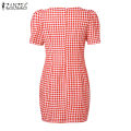 Korean Style Womens Geometric Printed Sundress Elegant Square Neck Mini Dress #11. 