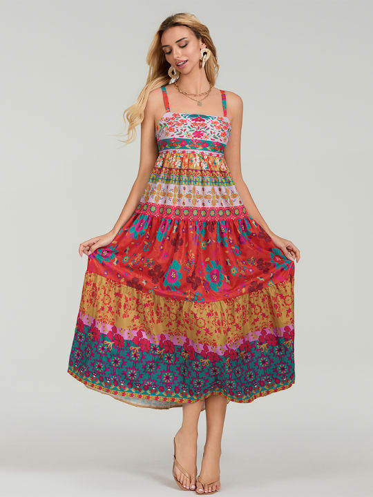 Women%20Floral%20Patch%20Maxi%20Dress%20Sleeveless%20Square%20Neck%20Boho%20Long%20Dress%20Backless%20Spaghetti%20Strap%20Side%20Slit%20Beach%20Sundress%20Shapewear%20-%20Image%202